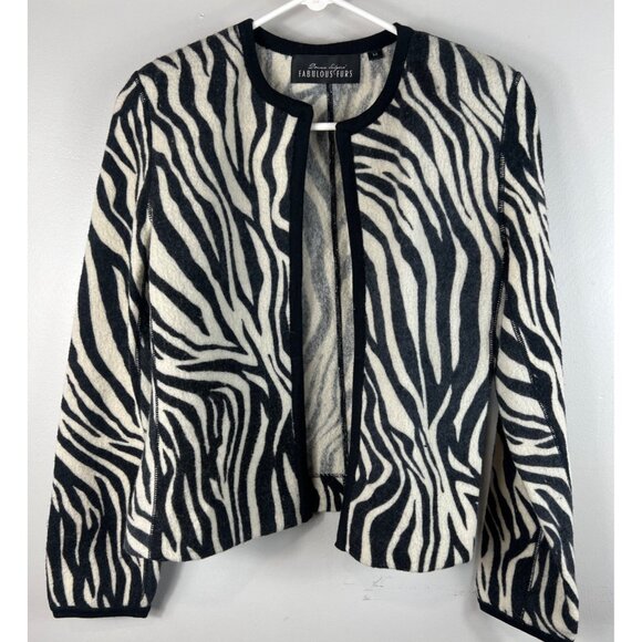 Donna Salyers Fabulous Furs Jackets & Blazers - Donna Salyers Fabulous Furs Zebra Print Sweater Jacket 100% Wool Blazer Medium